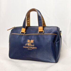 00s Courrèges Navy Nylon Leather Trim Bowling Bag